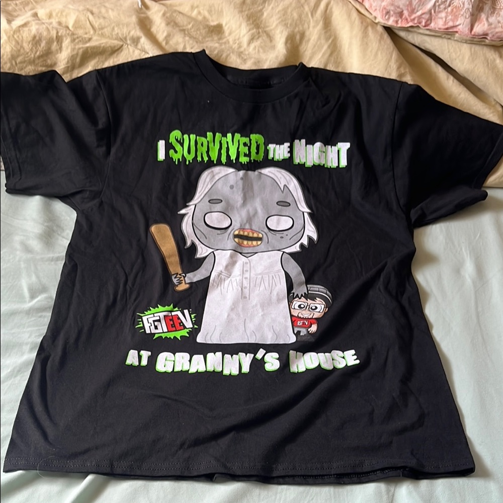 Black Graphic T-Shirt with Granny's House Design